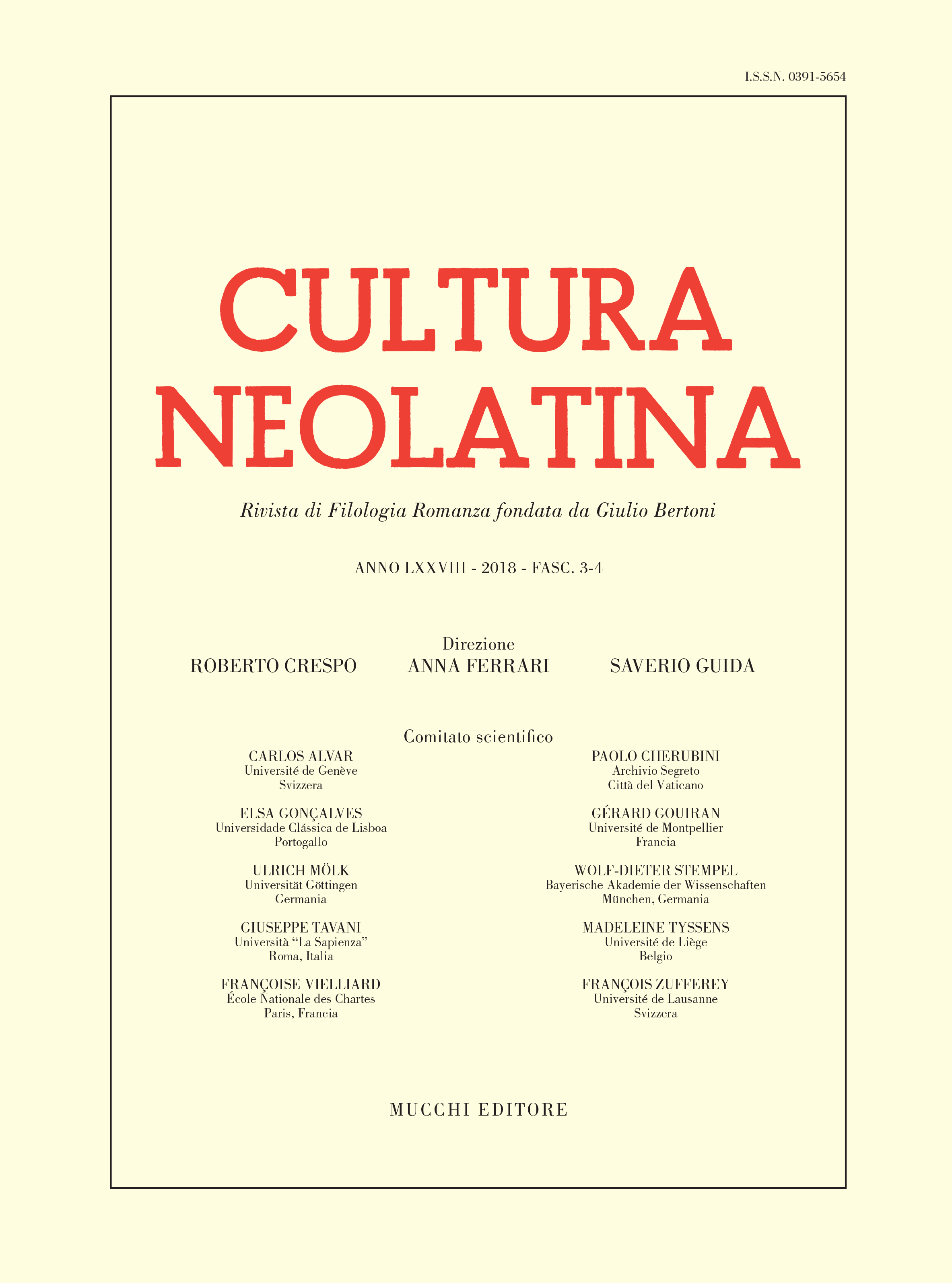 Cultura Neolatina n. 3-4 2018